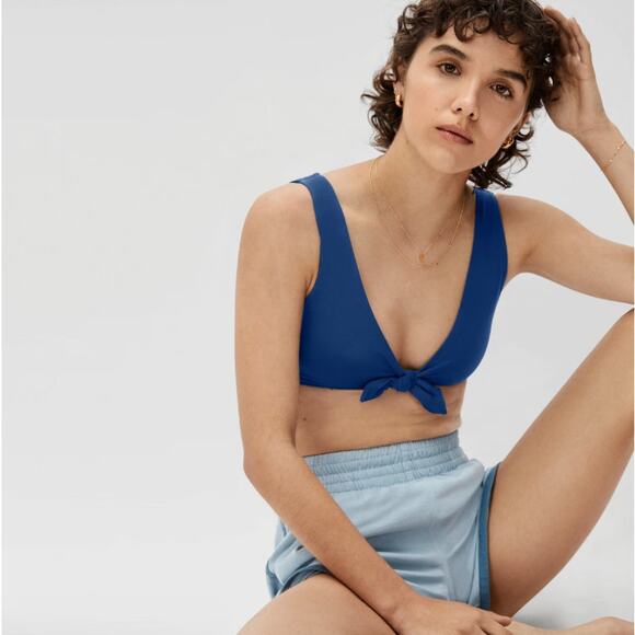 Everlane Womens The Tie-Front Bikini Top Medium Swimwear Blue No Pads NWT - Picture 2 of 9